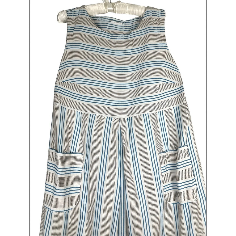J. Jill Love Linen Dress L Blue White 100% Linen Pockets Coastal Cottage Resort - Picture 3 of 7